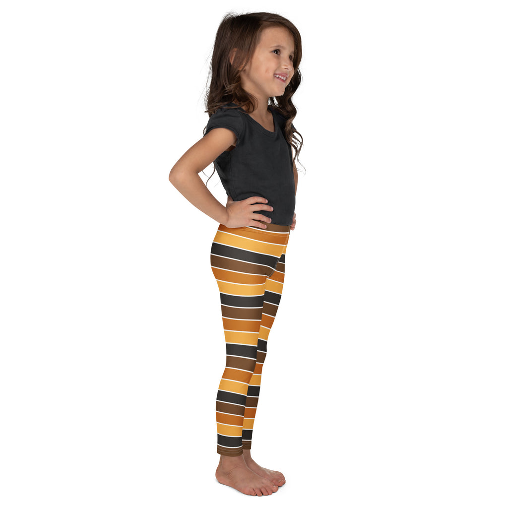 Girls Orange & Brown Striped Autumn Leggings - Warm, Buttery Soft & Stretchy