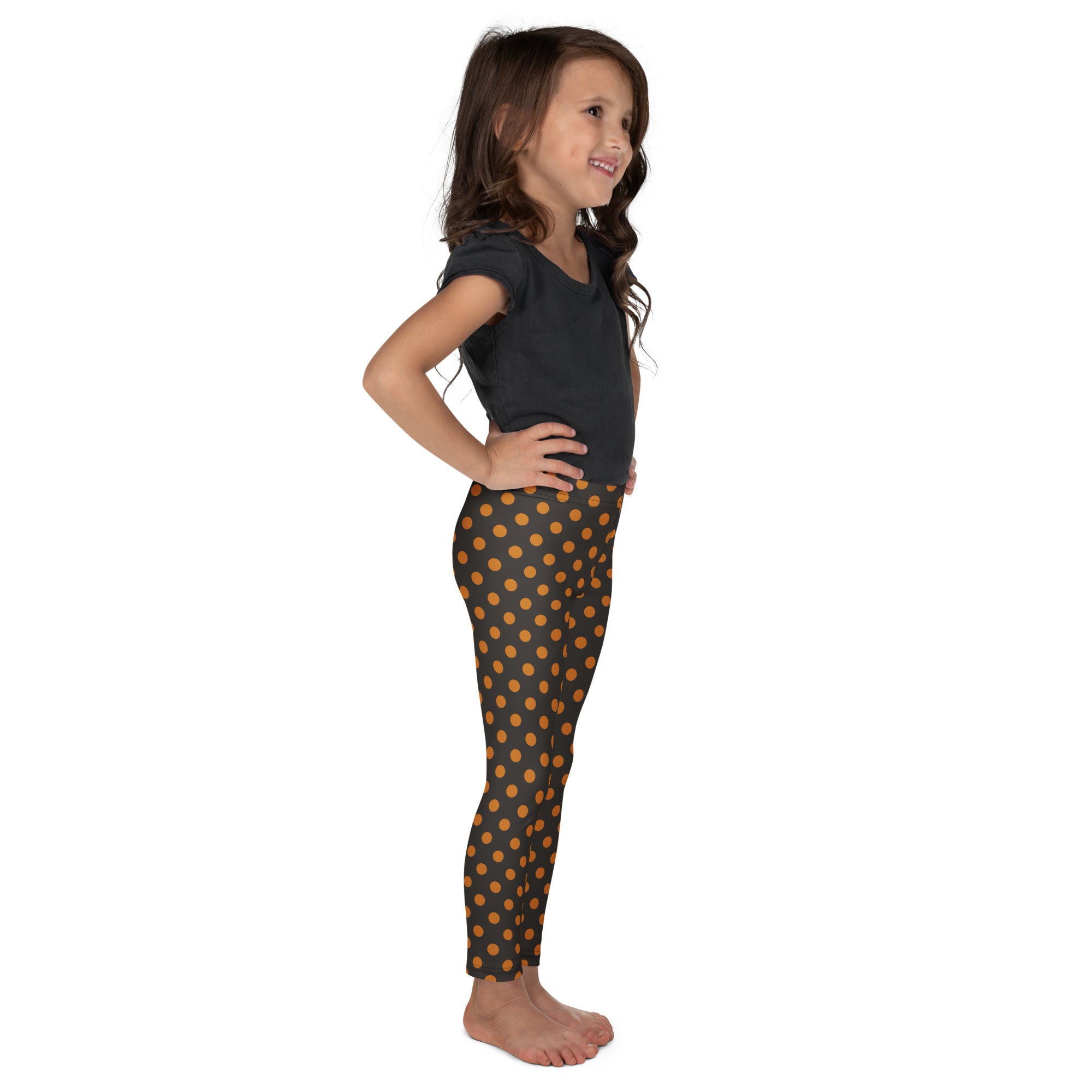 Girls Orange & Brown Halloween Polka Dot Leggings - Warm, Buttery Soft & Stretchy