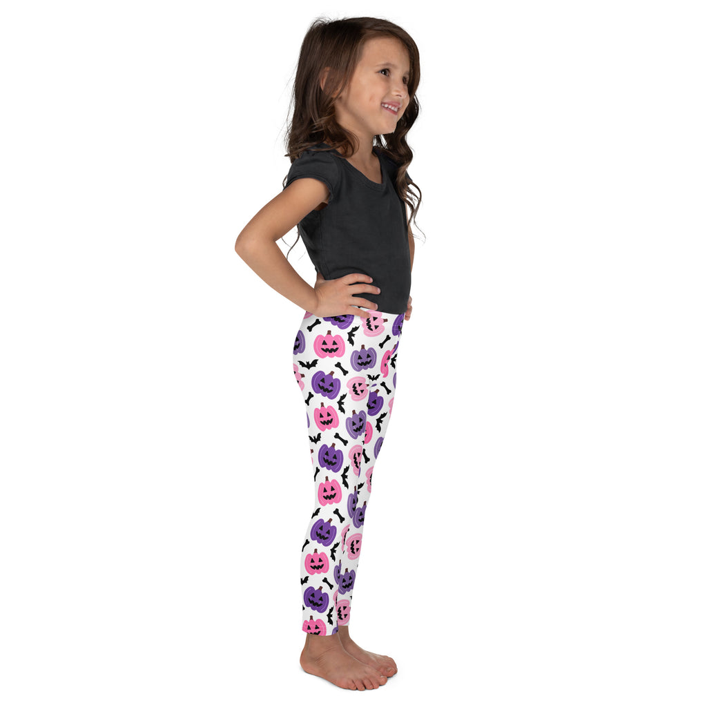 Girls Pink & Purple Pumpkin Leggings - Warm, Buttery Soft & Stretchy
