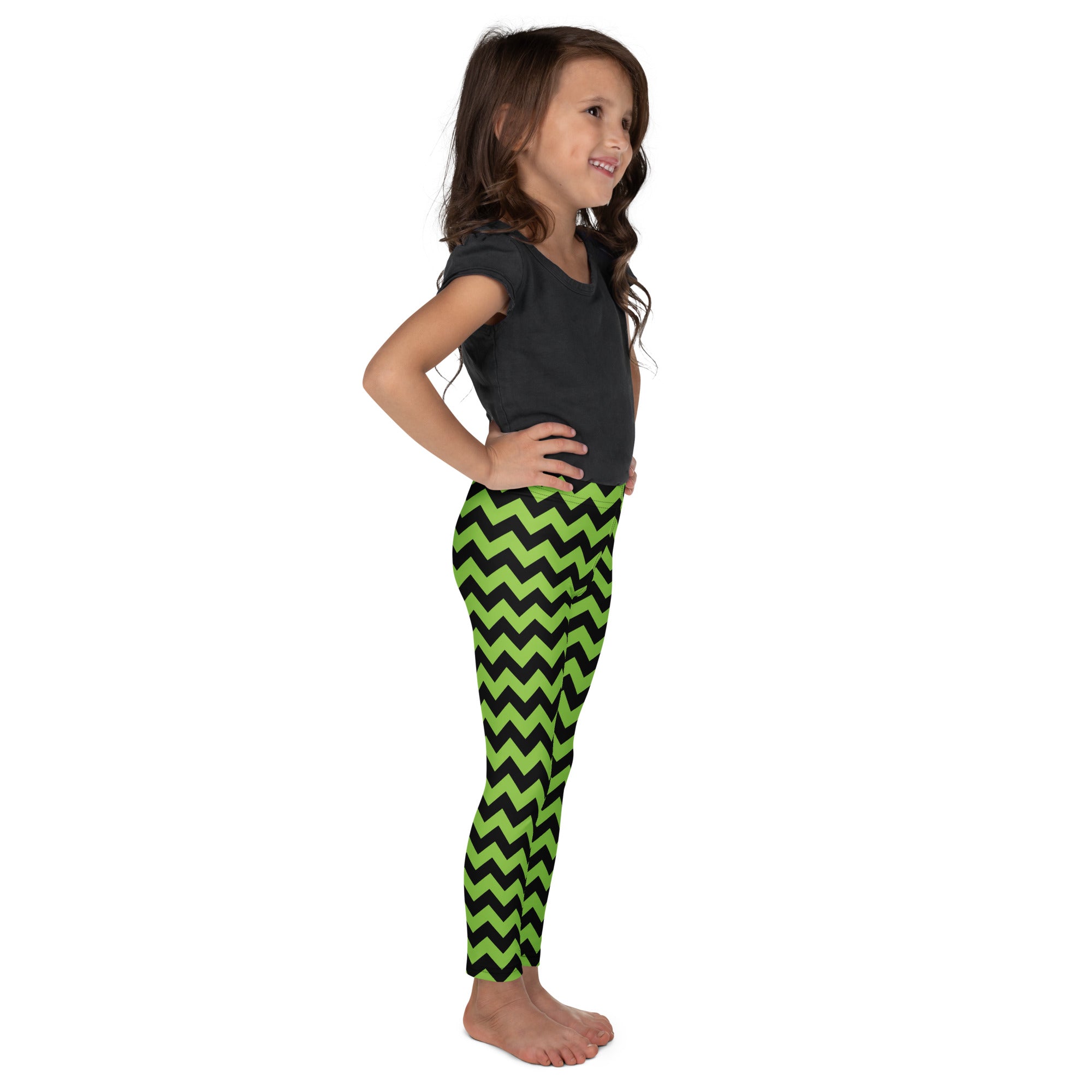 Girls Green Chevron Halloween Leggings - Warm, Buttery Soft & Stretchy