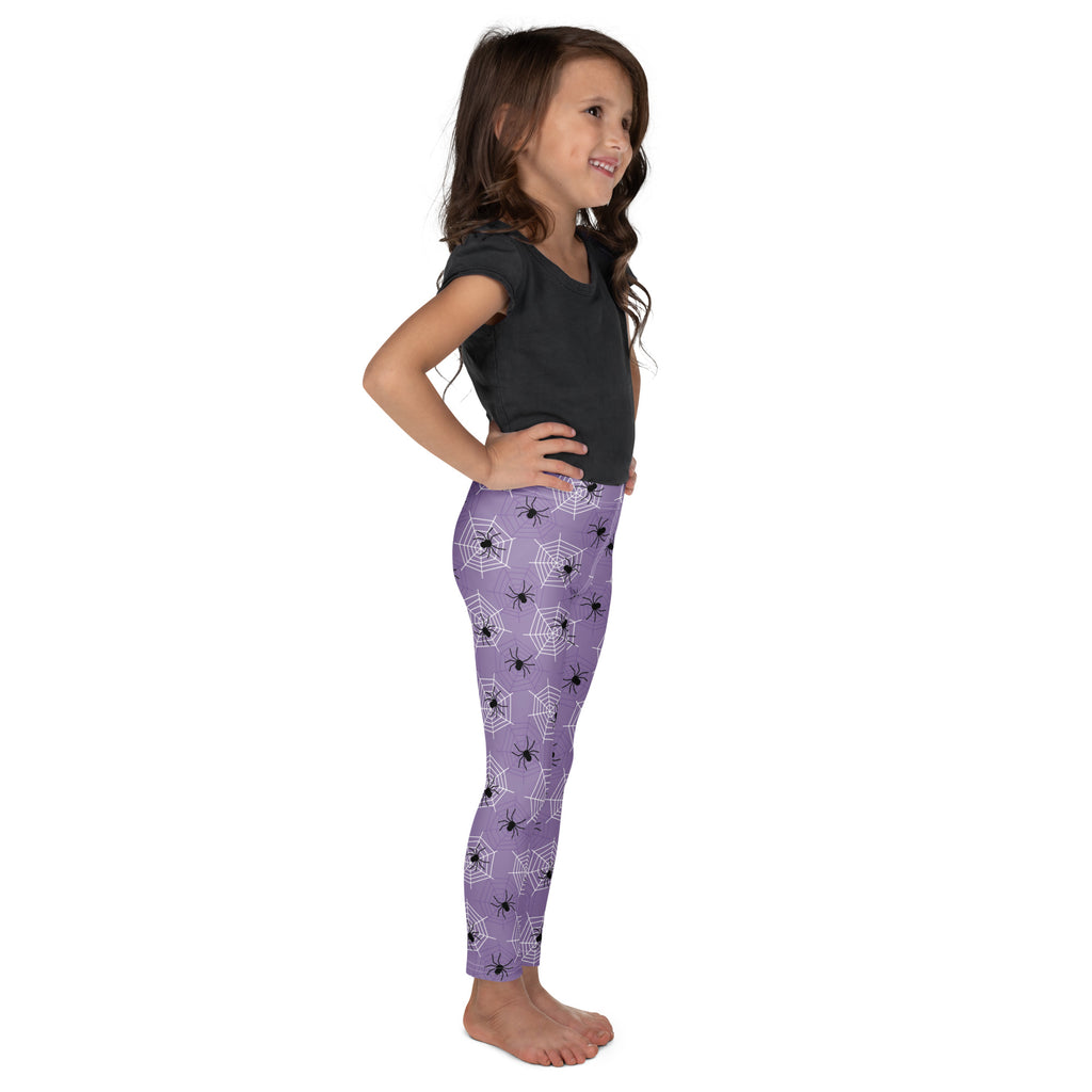 Girls Dark Purple Spider Web Halloween Leggings - Warm, Buttery Soft & Stretchy