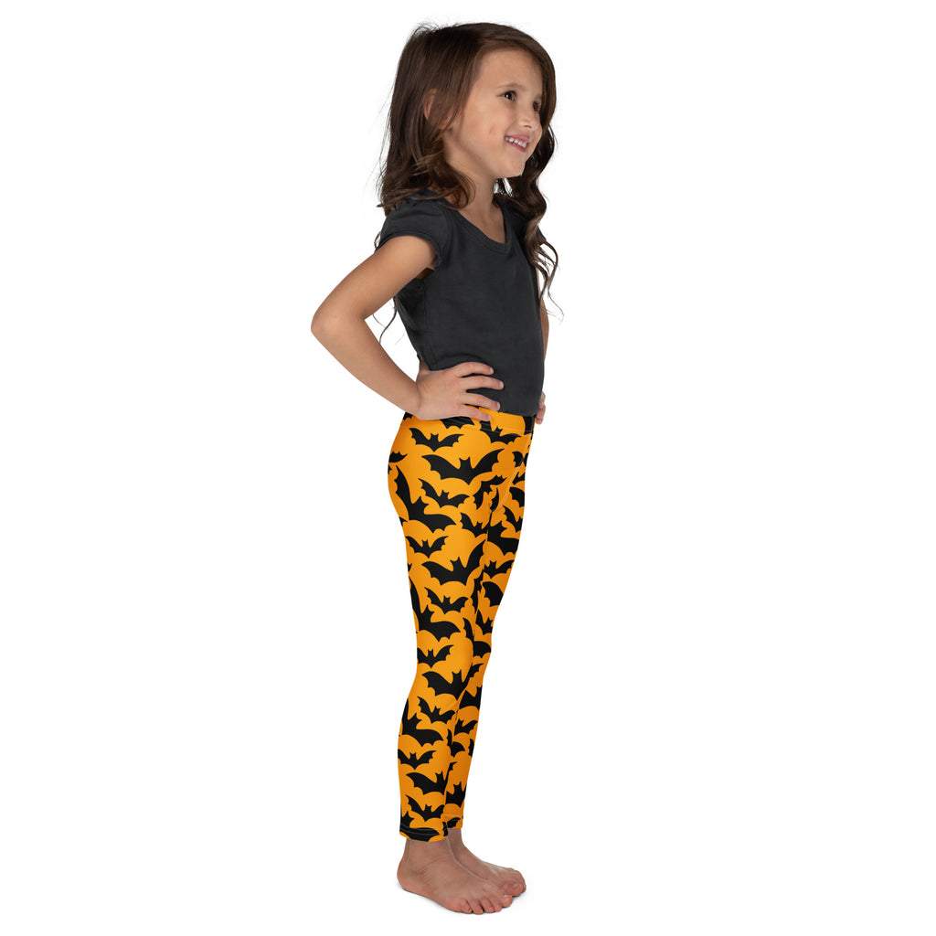 Girls Orange Bat Leggings - Warm, Buttery Soft & Stretchy