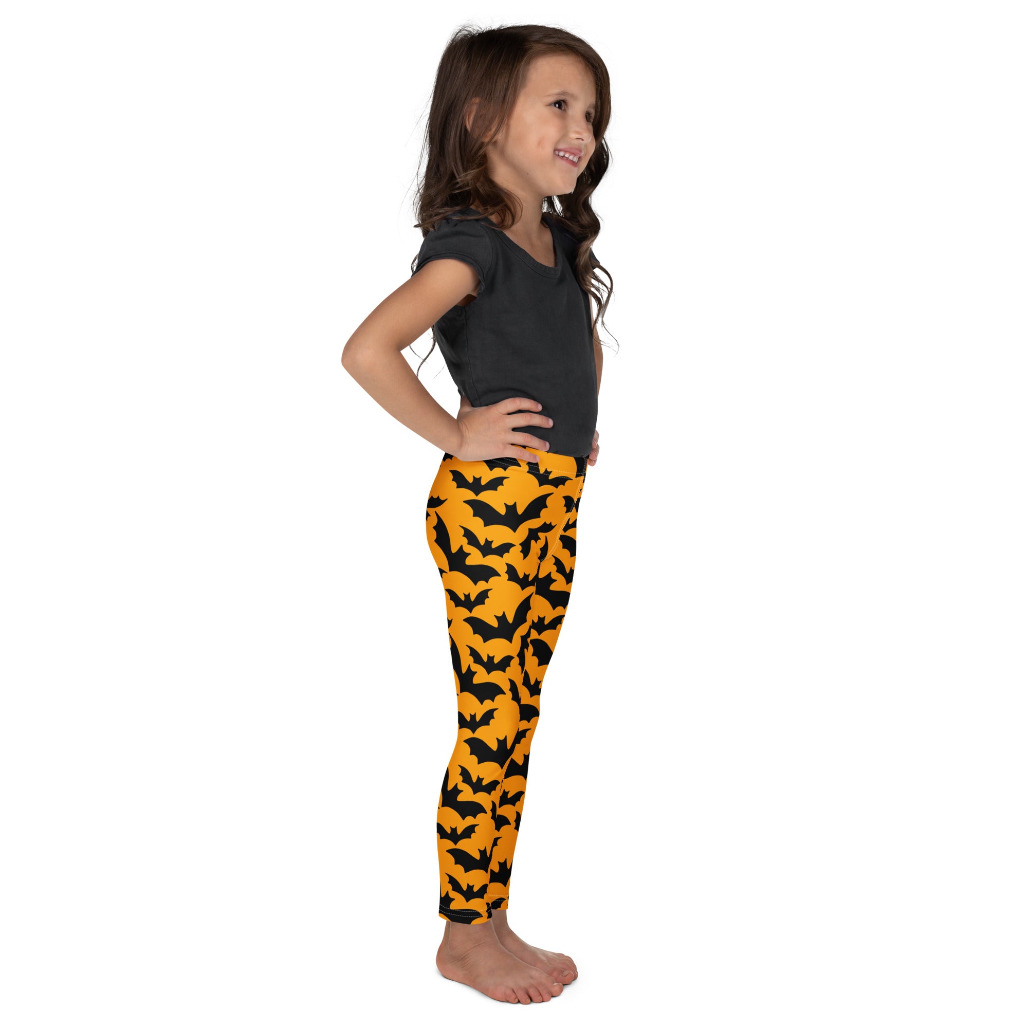 Girls Orange Bat Leggings - Warm, Buttery Soft & Stretchy