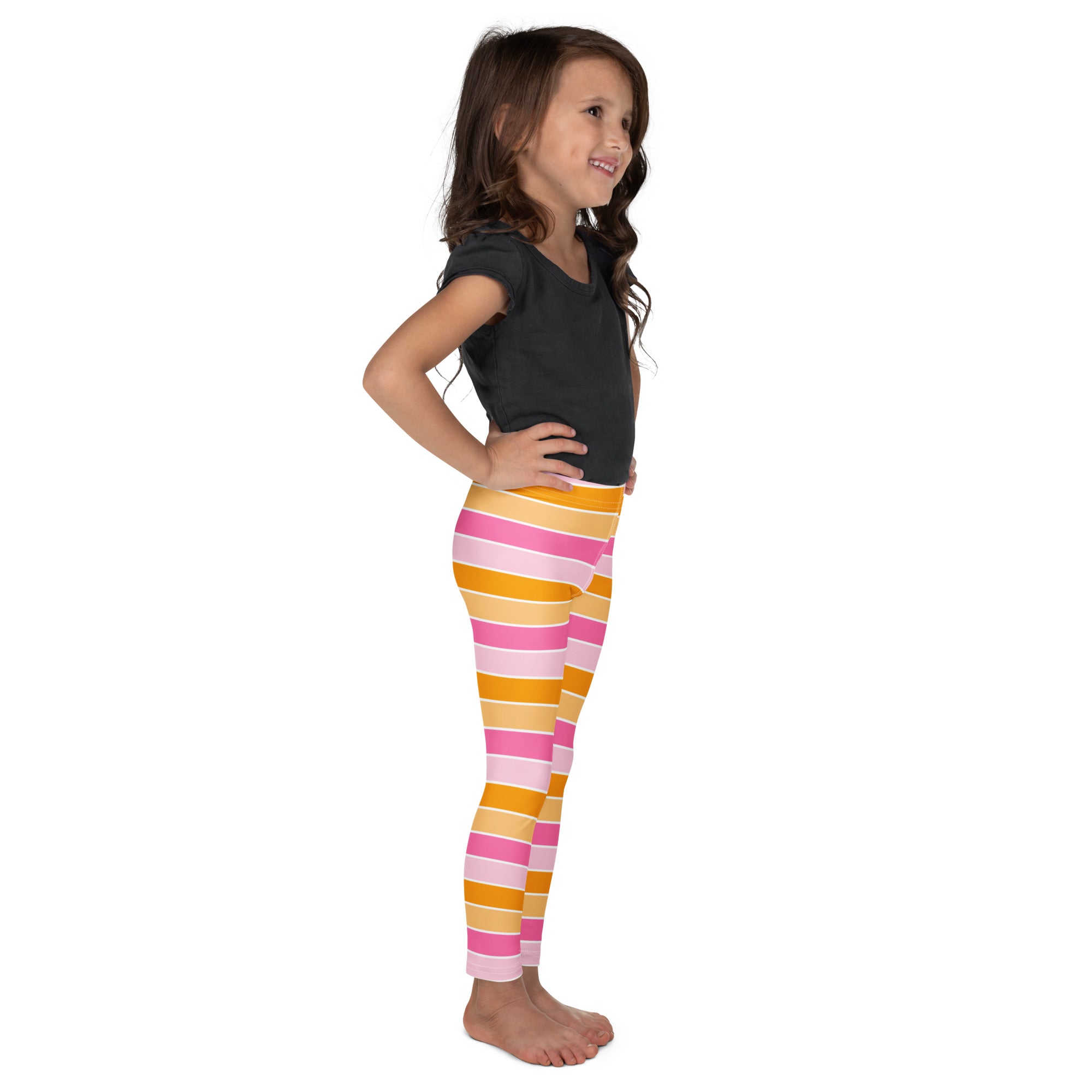 Girls Pink & Orange Striped Candy Corn Leggings - Warm, Buttery Soft & Stretchy