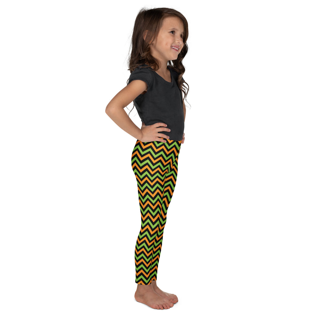 Girls Orange & Green Halloween Chevron Leggings - Warm, Buttery Soft & Stretchy
