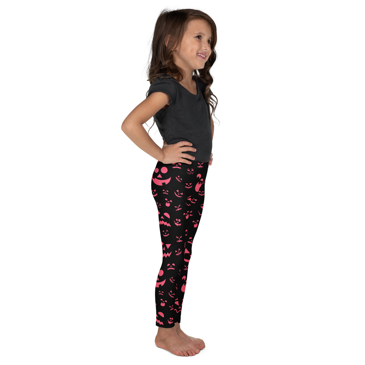 Girls Pink Jack-O’-Lantern Halloween Leggings - Warm, Buttery Soft & Stretchy