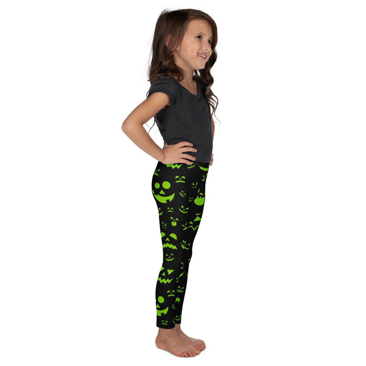 Girls Green Jack-O’-Lantern Halloween Leggings - Warm, Buttery Soft & Stretchy