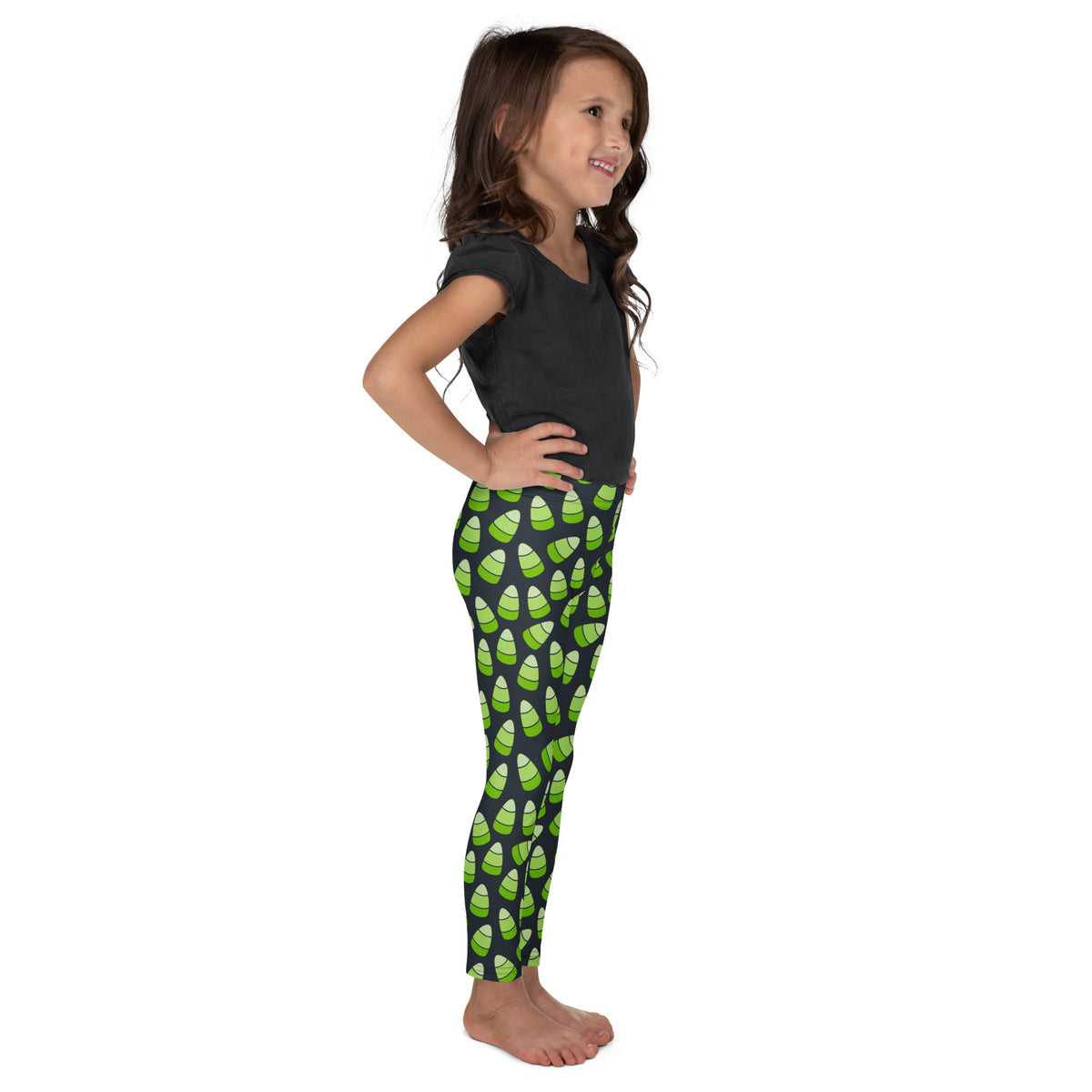 Girls Green Candy Corn Leggings - Warm, Buttery Soft & Stretchy