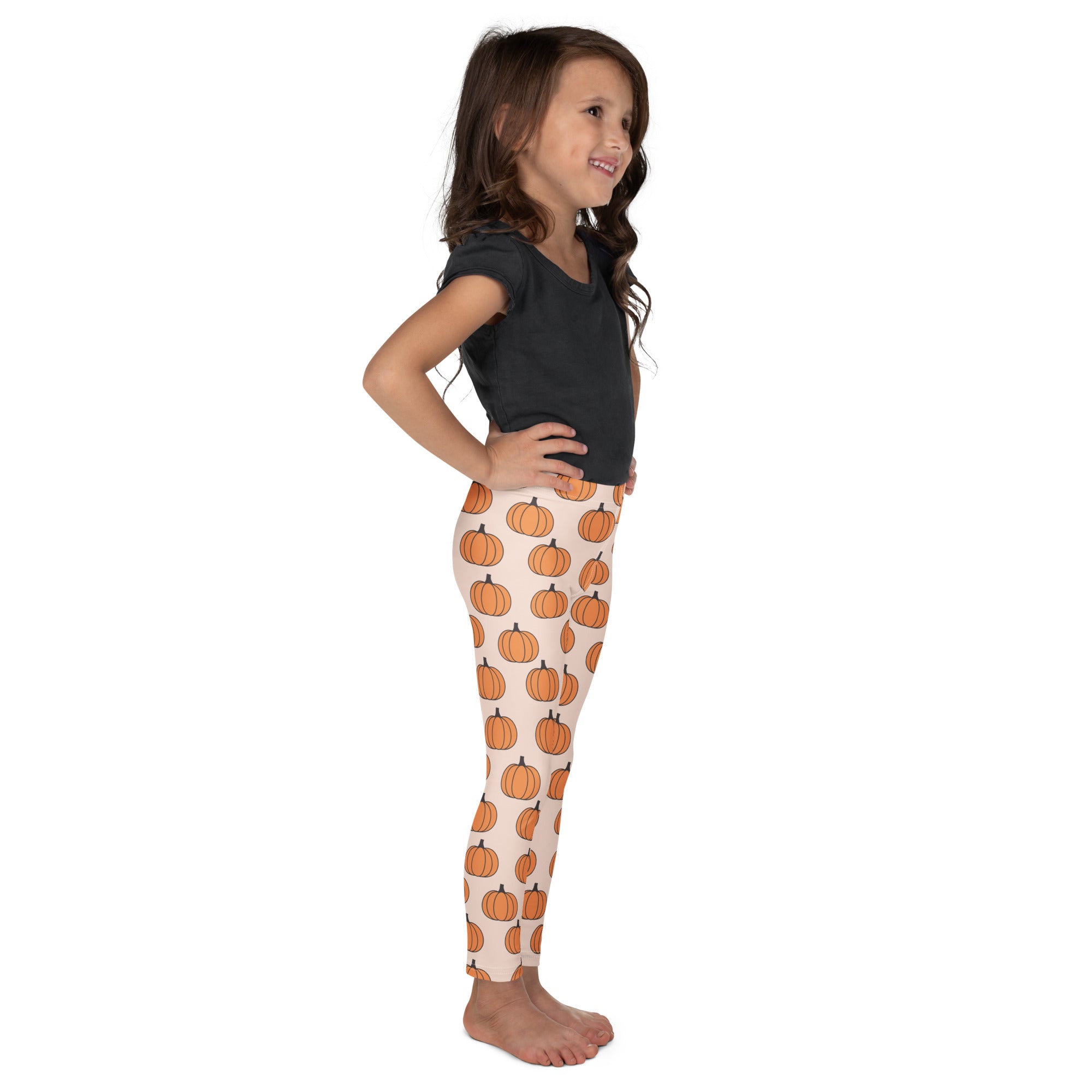 Girls Orange Pumpkin Patch Autumn Leggings - Warm, Buttery Soft & Stretchy