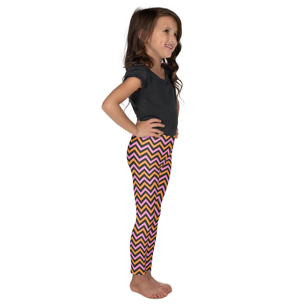 Girls Pink Orange Chevron Leggings - Warm, Buttery Soft & Stretchy