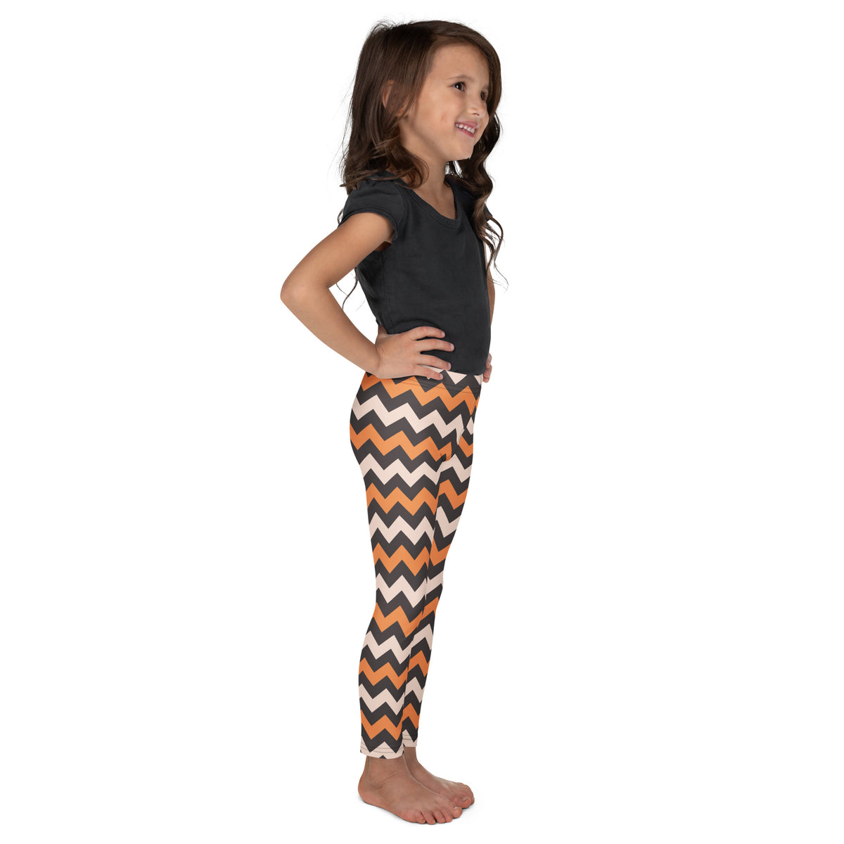 Girls Orange Cream Chevron Leggings - Warm, Buttery Soft & Stretchy