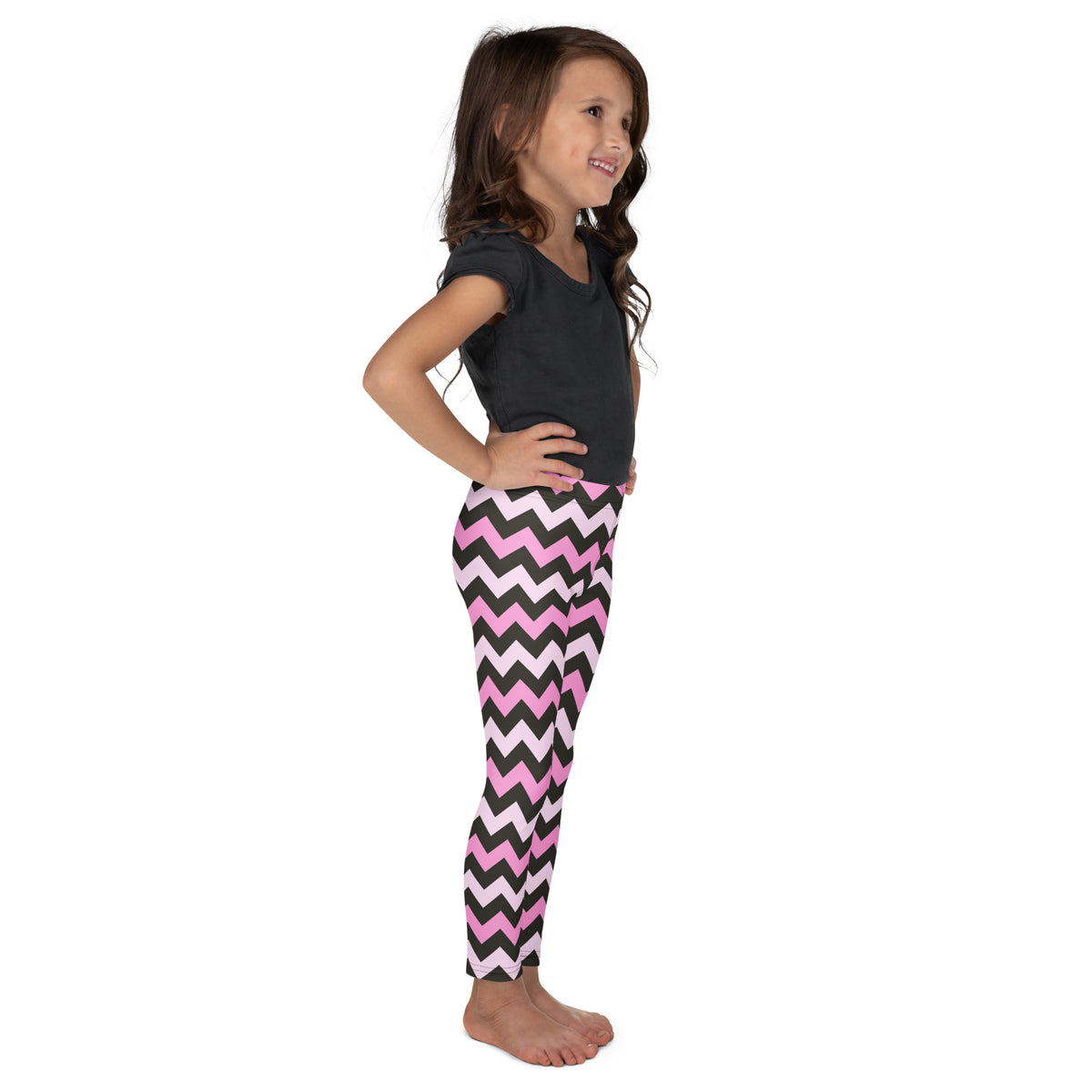 Girls Pink Gray Chevron Leggings - Warm, Buttery Soft & Stretchy