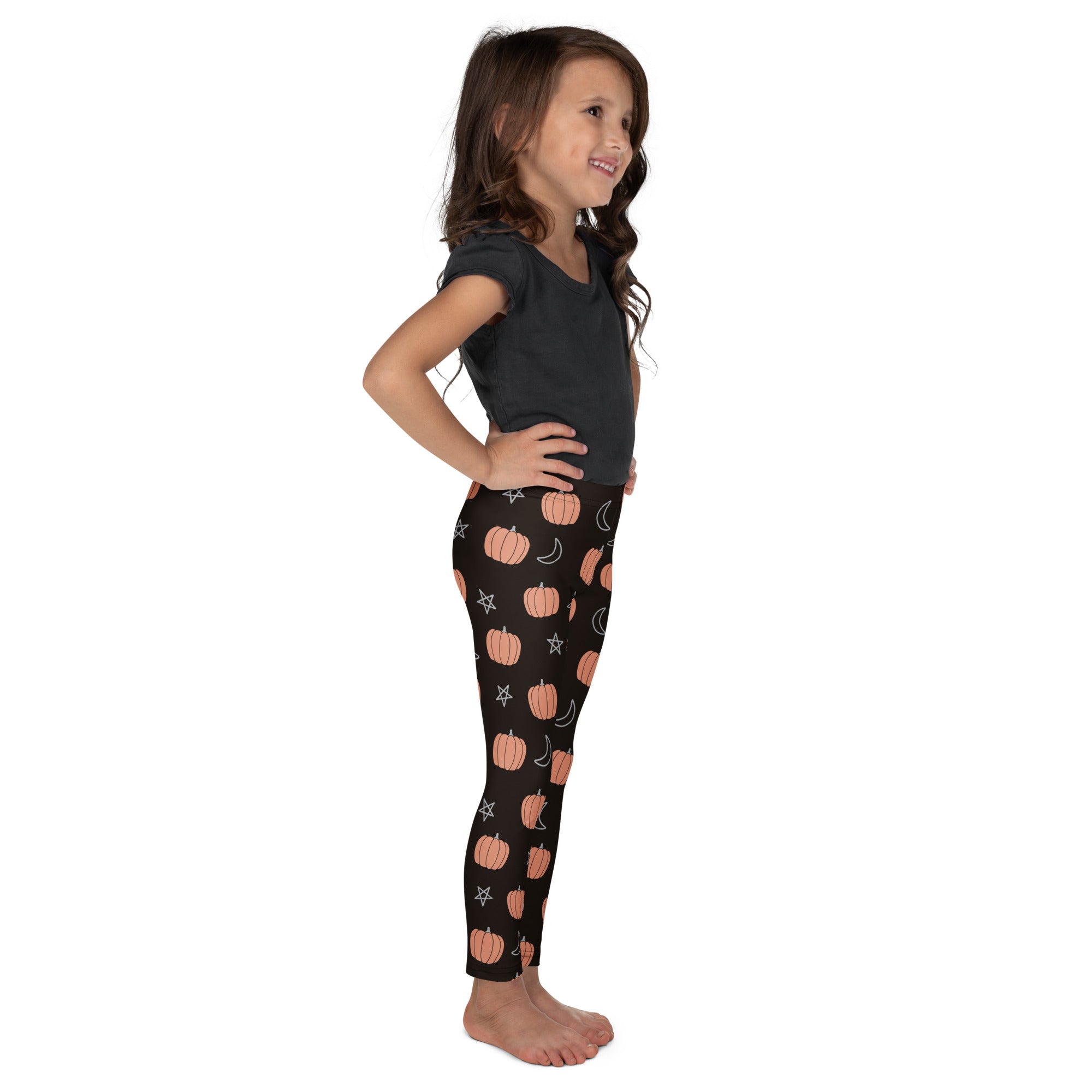 Girls Pumpkin Moon Star Leggings - Warm, Buttery Soft & Stretchy
