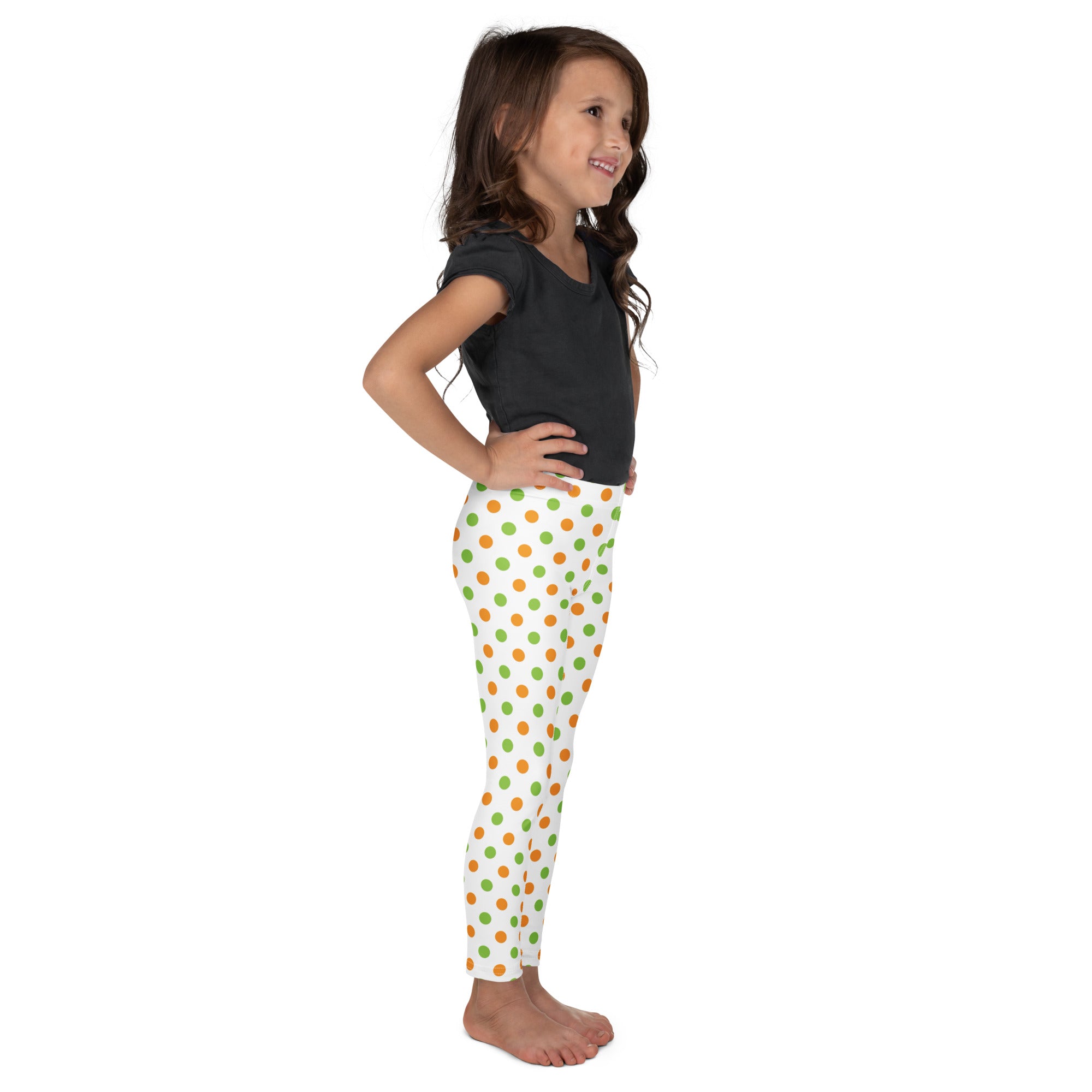 Girls Orange & Green Halloween Polka Dot Leggings - Warm, Buttery Soft & Stretchy