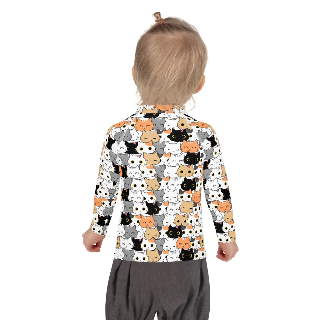 Girls Cat Face Long Sleeve Rash Guard Swim Shirt With UPF 50+