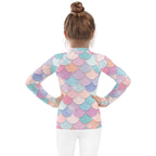 Girls Rainbow Mermaid Scales Long Sleeve Rash Guard Swim Shirt With UPF 50+