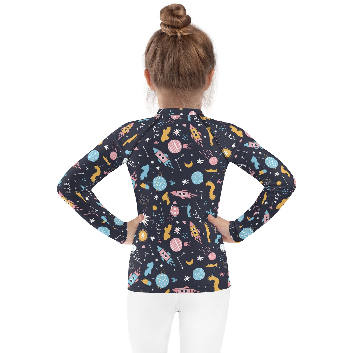 Kids Outer Space Rash Guard Long Sleeve Swim Shirt With UPF 50+