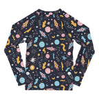 Kids Outer Space Rash Guard Long Sleeve Swim Shirt With UPF 50+