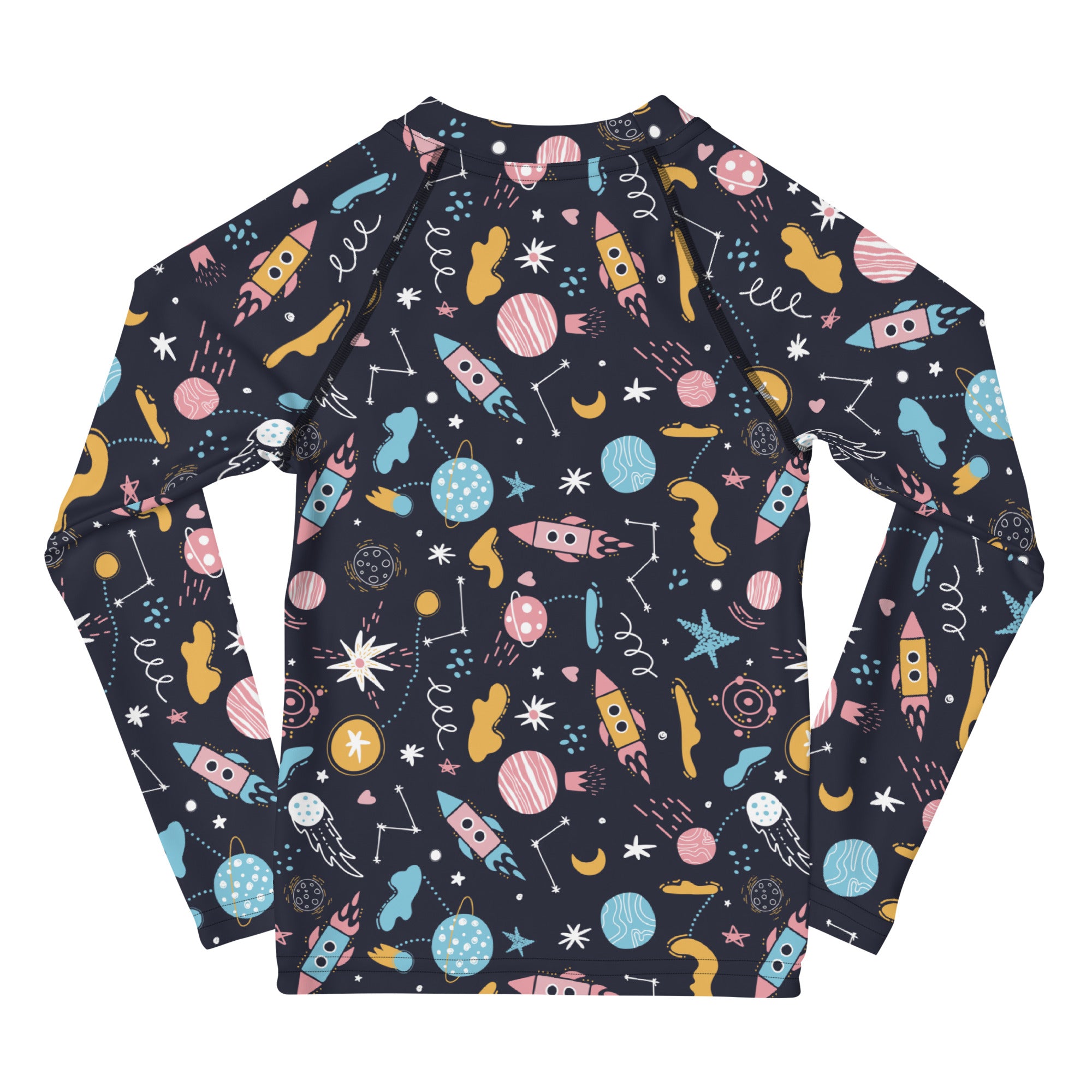 Kids Outer Space Rash Guard Long Sleeve Swim Shirt With UPF 50+