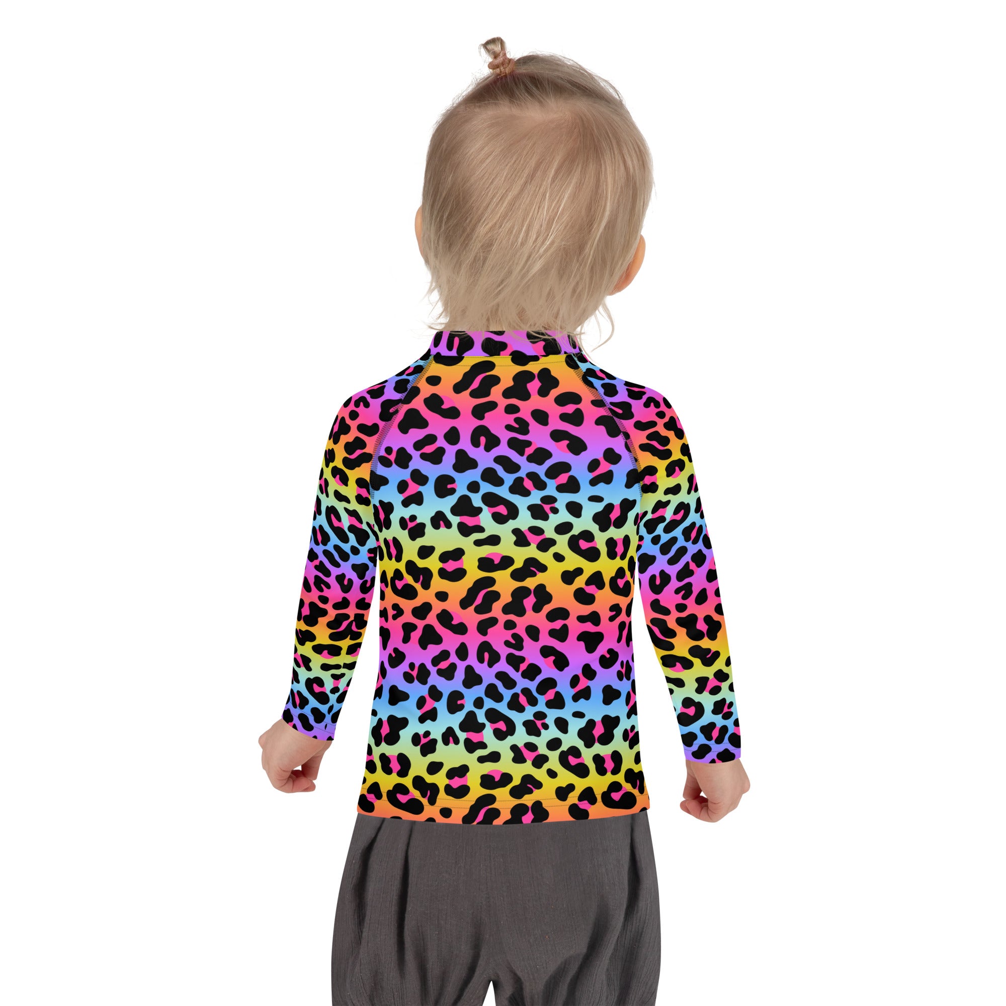 Girls Rainbow Cheetah Long Sleeve Rash Guard Swim Shirt - UPF 50+