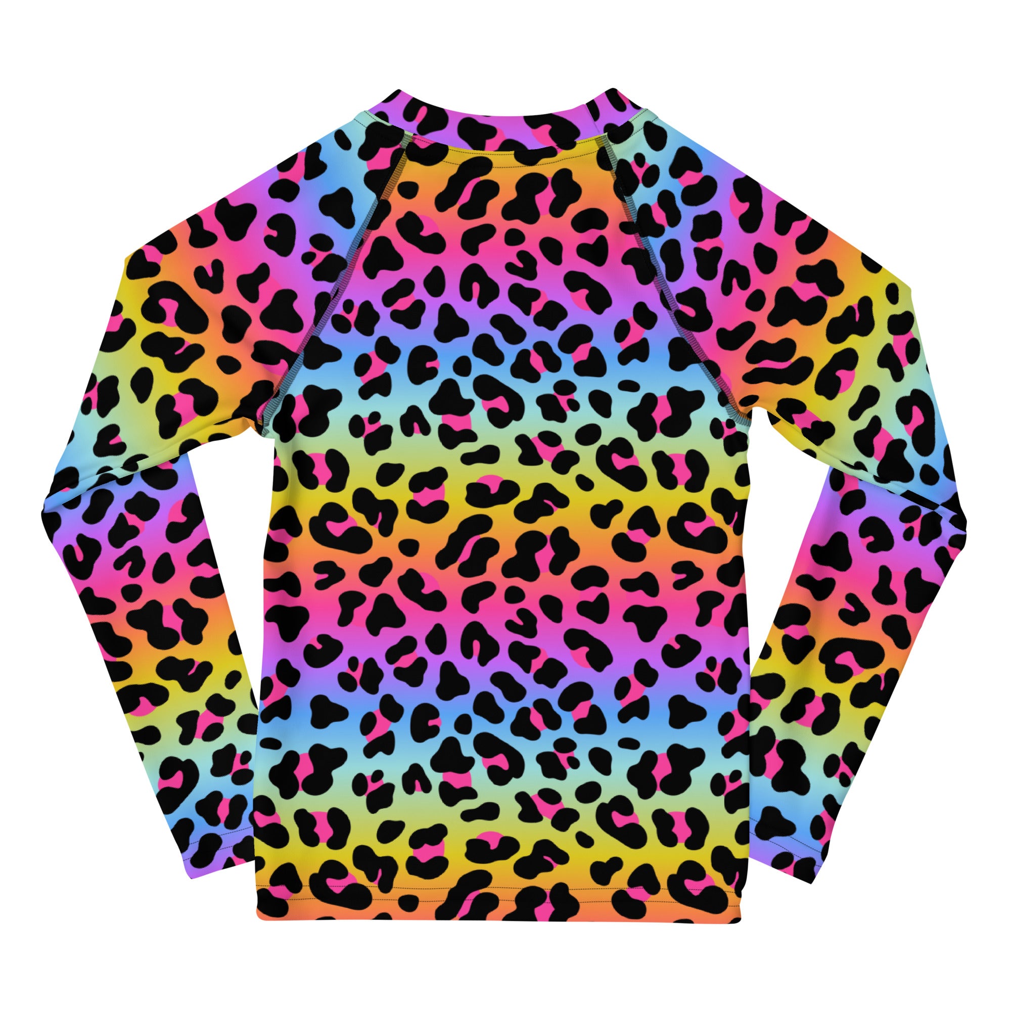 Girls Rainbow Cheetah Long Sleeve Rash Guard Swim Shirt - UPF 50+