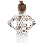 Girls Kawaii Cat Face Long Sleeve Rash Guard Swim Shirt With UPF 50+