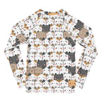 Girls Kawaii Cat Face Long Sleeve Rash Guard Swim Shirt With UPF 50+