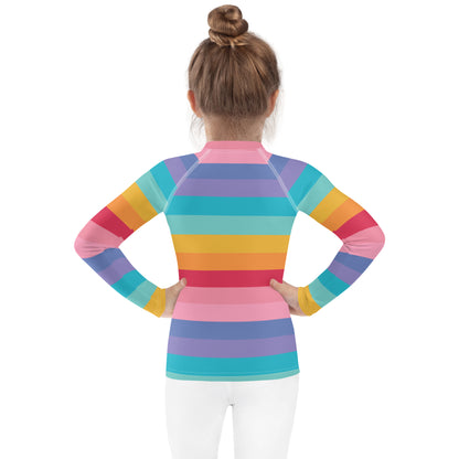 Girls Bright Rainbow Long Sleeve Rash Guard Swim Shirt With UPF 50+