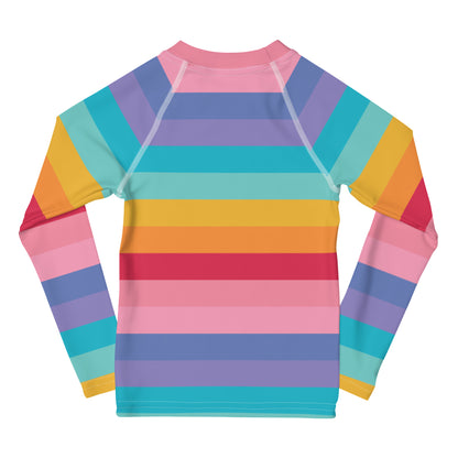 Girls Bright Rainbow Long Sleeve Rash Guard Swim Shirt With UPF 50+