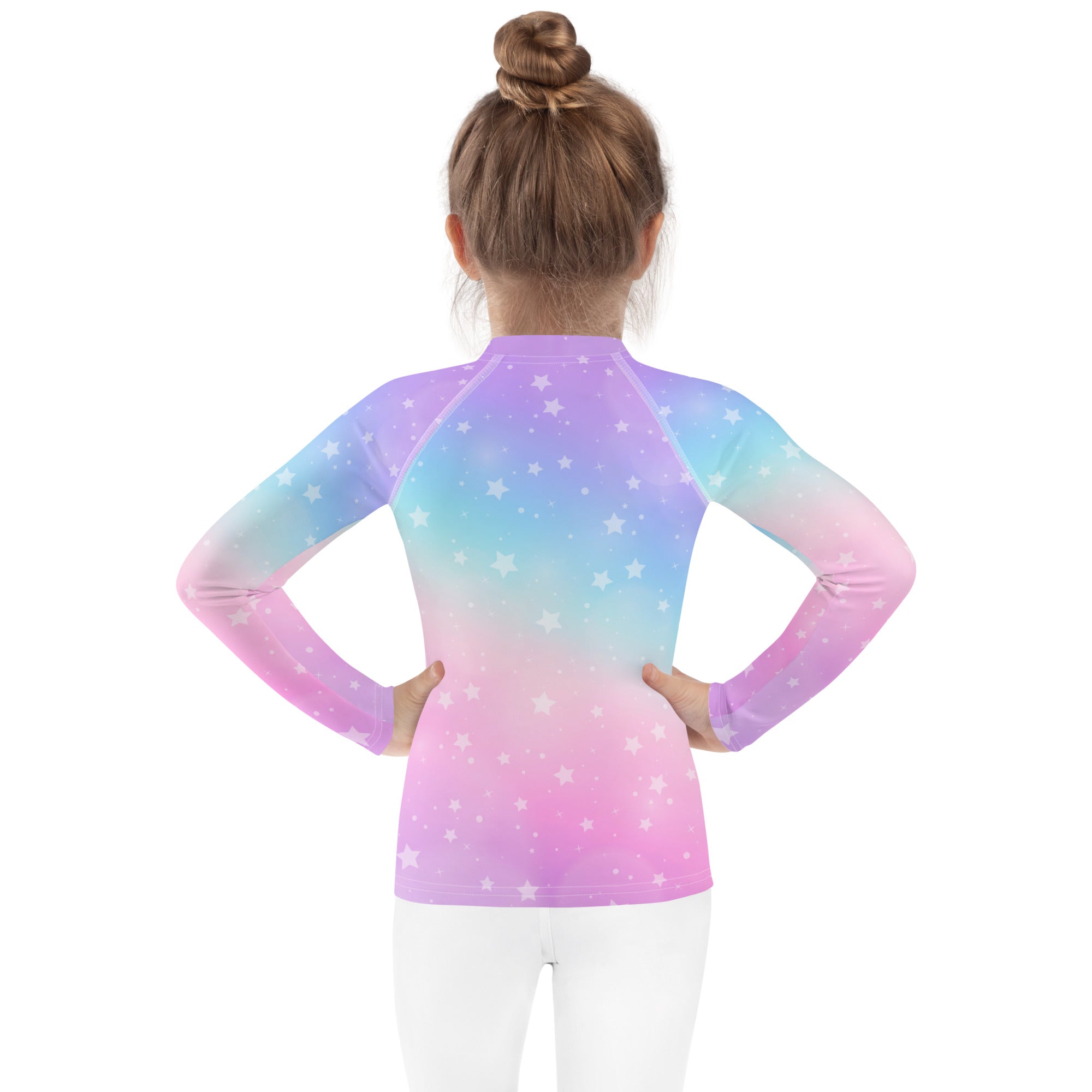 Girls Rainbow Stars Long Sleeve Rash Guard Swim Shirt With UPF 50+