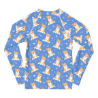 Kids Blue Corgi Dog Long Sleeve Rash Guard Swim Shirt With UPF 50+