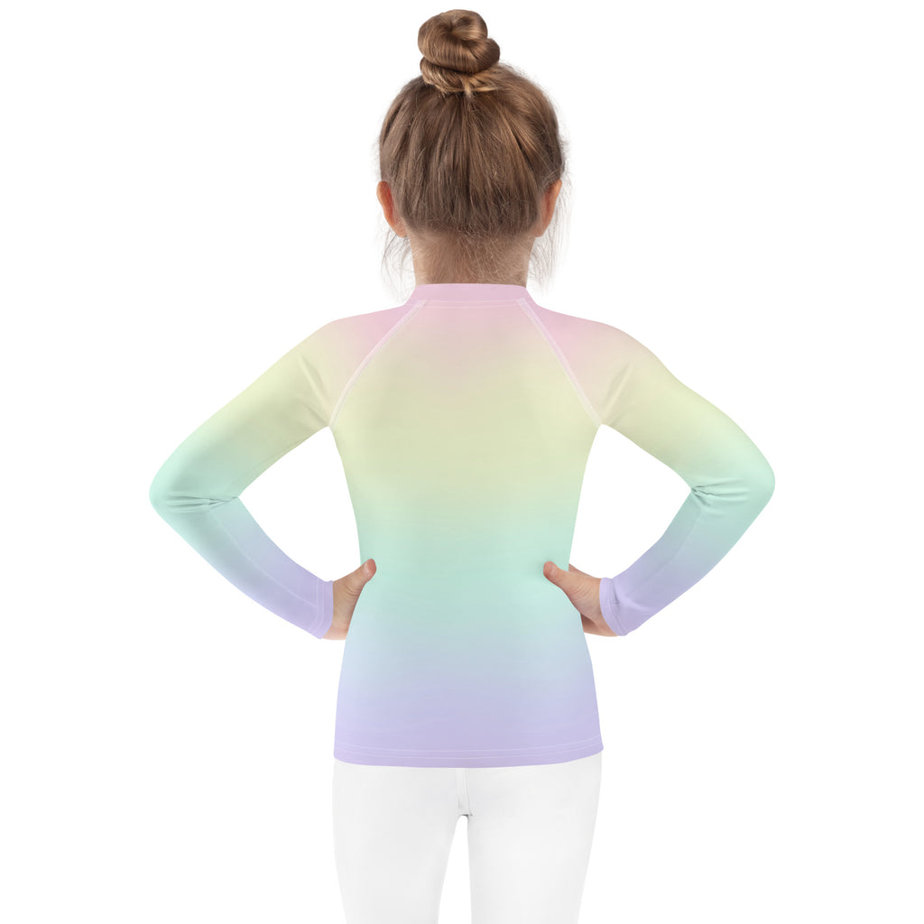 Girls Pastel Rainbow Long Sleeve Rash Guard Swim Shirt With UPF 50+
