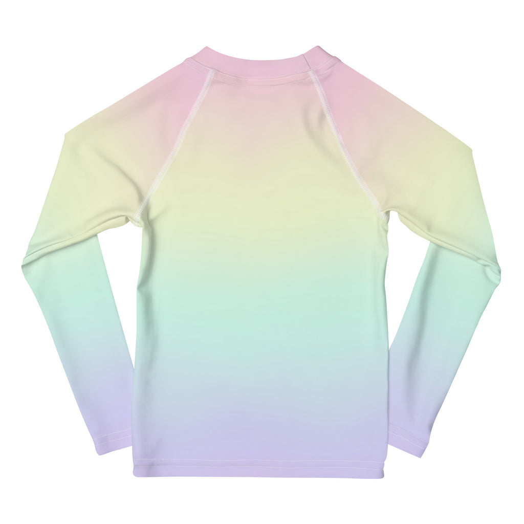 Girls Pastel Rainbow Long Sleeve Rash Guard Swim Shirt With UPF 50+