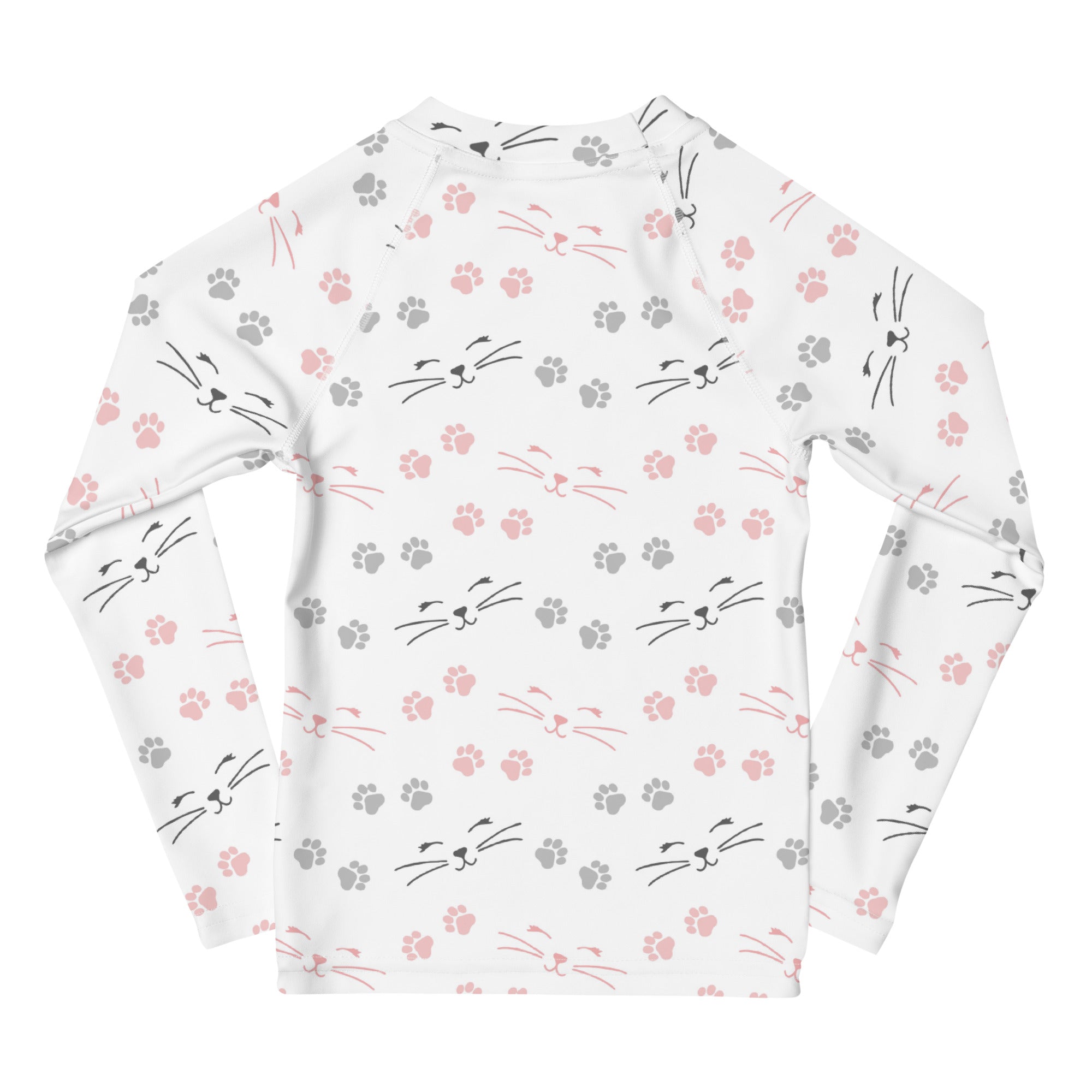 Girls Paw Print Cat Long Sleeve Rash Guard Swim Shirt With UPF 50+