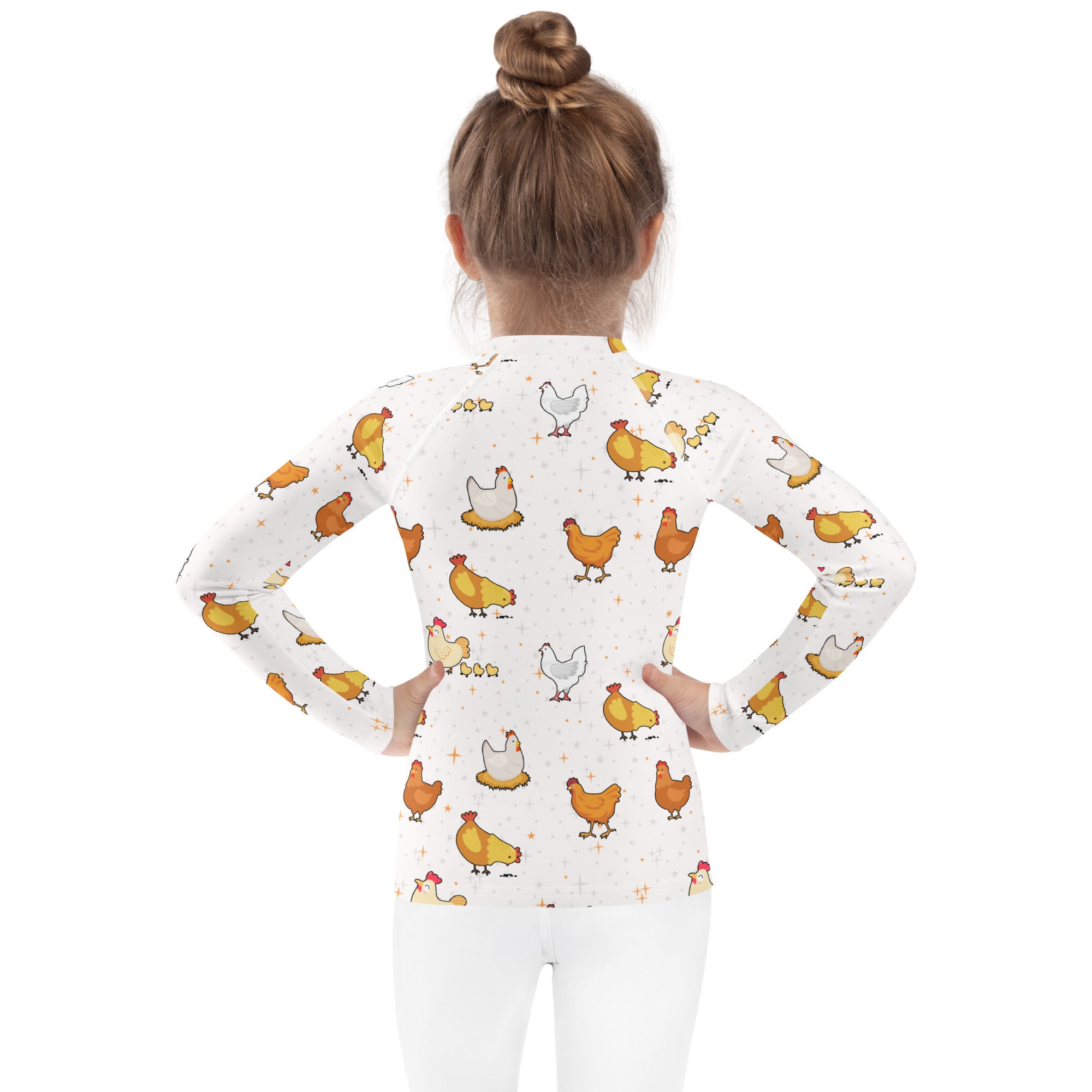 Kids Chicken Pattern Long Sleeve Rash Guard Swim Shirt With UPF 50+