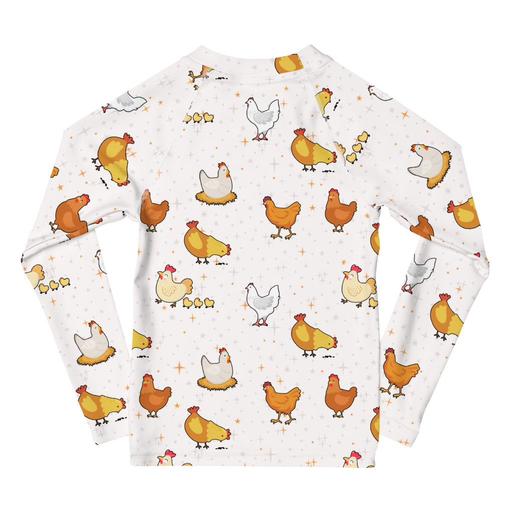 Kids Chicken Pattern Long Sleeve Rash Guard Swim Shirt With UPF 50+