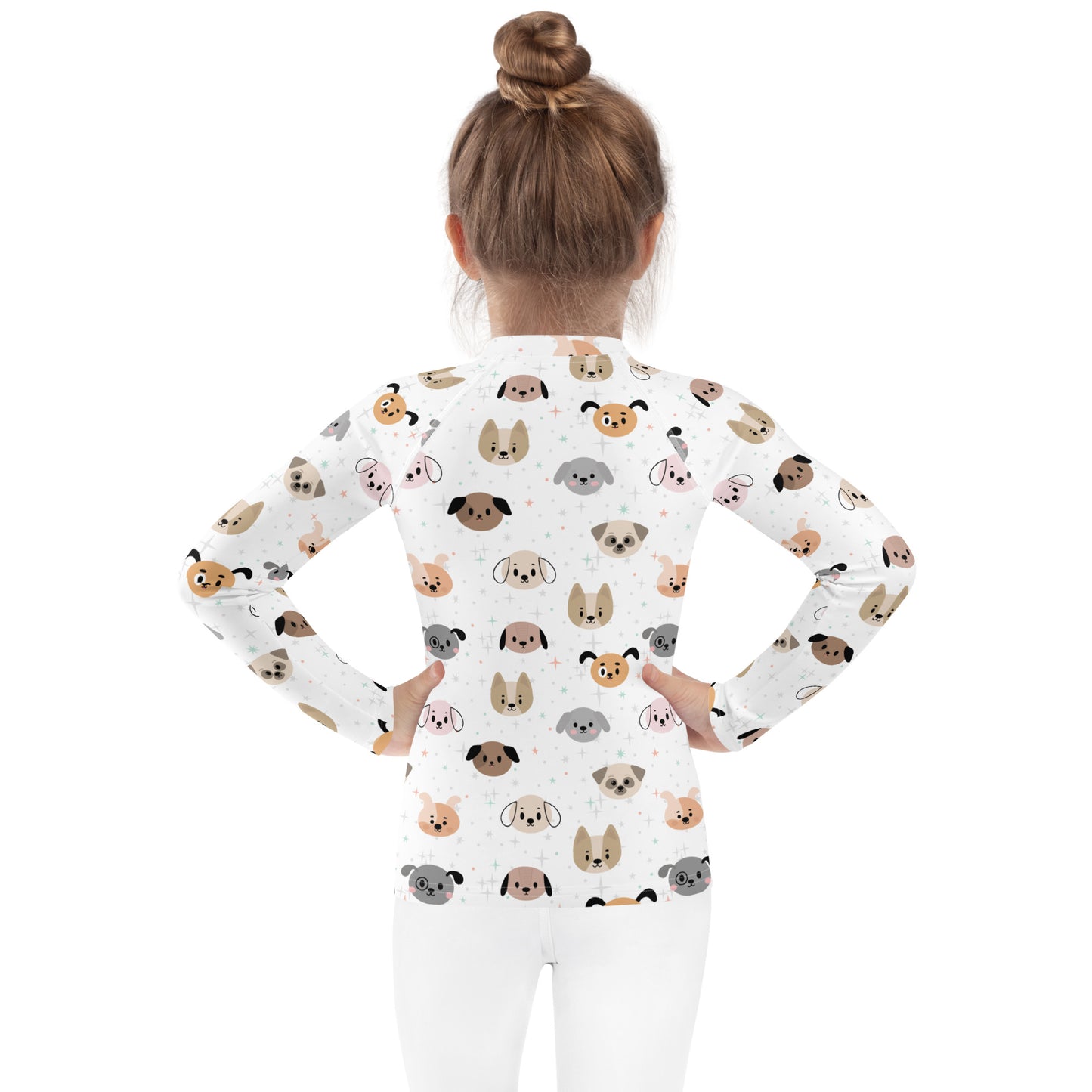 Kids Dog Face Long Sleeve Rash Guard Swim Shirt With UPF 50+