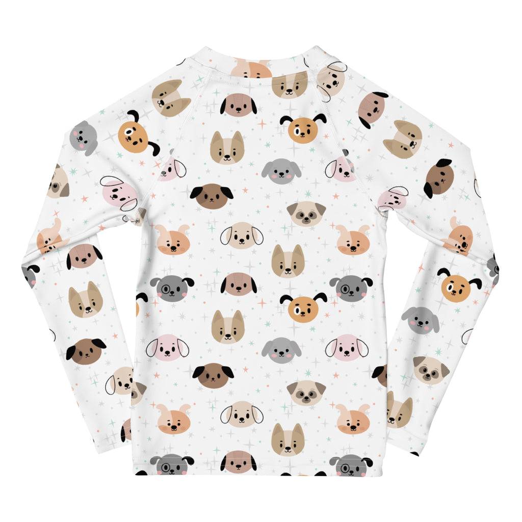 Kids Dog Face Long Sleeve Rash Guard Swim Shirt With UPF 50+
