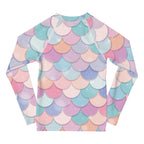 Girls Rainbow Mermaid Scales Long Sleeve Rash Guard Swim Shirt With UPF 50+