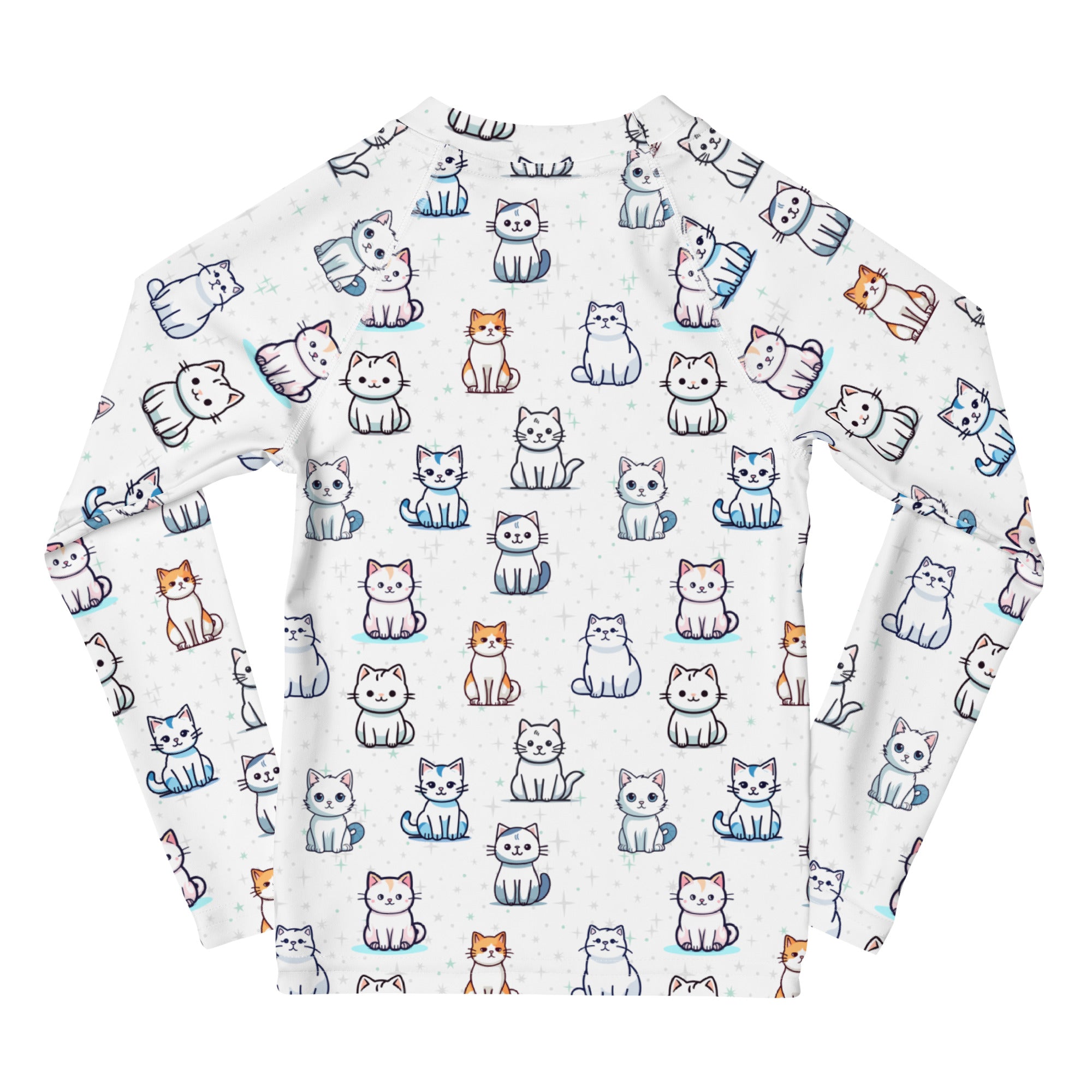 Girls Cat Pattern Long Sleeve Rash Guard Swim Shirt With UPF 50+