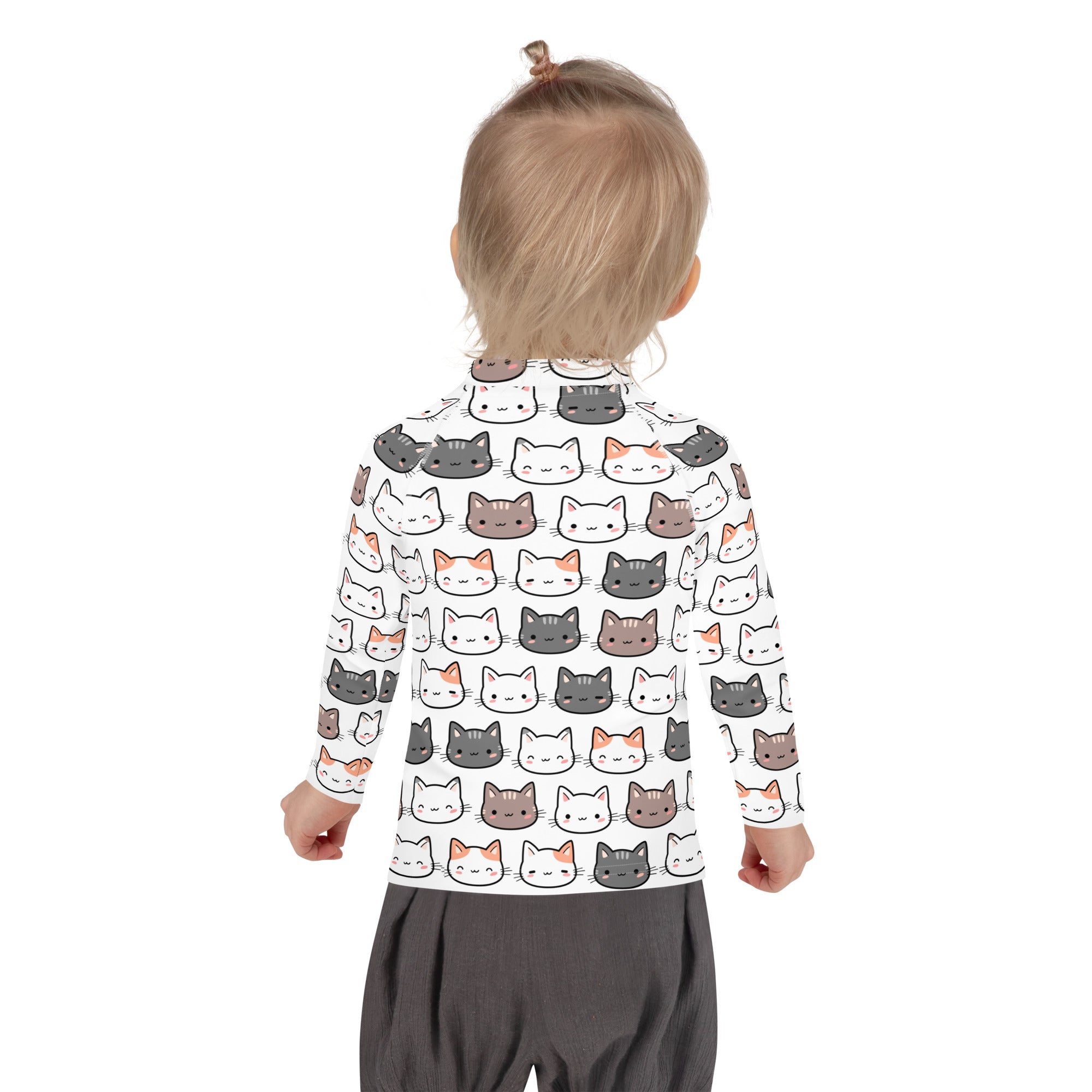 Girls Cat Long Sleeve Rash Guard Swim Shirt With UPF 50+