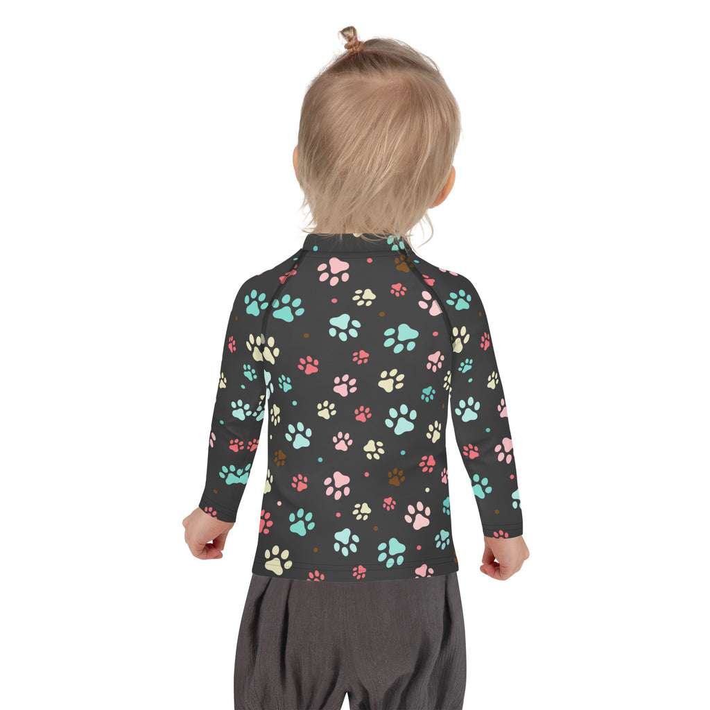 Kids Paw Print Long Sleeve Rash Guard Swim Shirt With UPF 50+