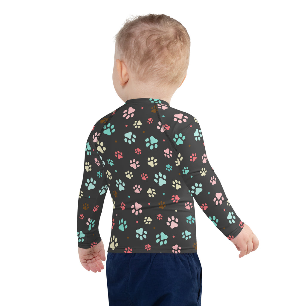 Kids Paw Print Long Sleeve Rash Guard Swim Shirt With UPF 50+