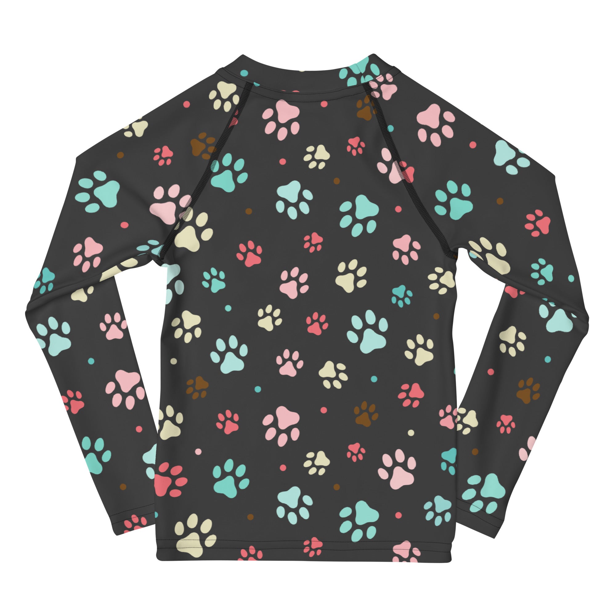 Kids Paw Print Long Sleeve Rash Guard Swim Shirt With UPF 50+