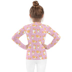 Girls Pink Corgi Long Sleeve Rash Guard Swim Shirt With UPF 50+