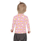 Girls Pink Corgi Long Sleeve Rash Guard Swim Shirt With UPF 50+