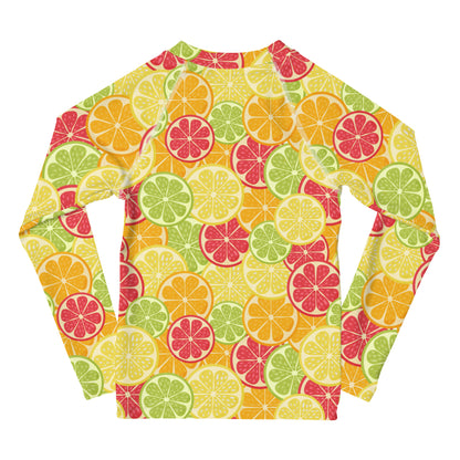 Kids Citrus Fruit Long Sleeve Rash Guard Swim Shirt With UPF 50+