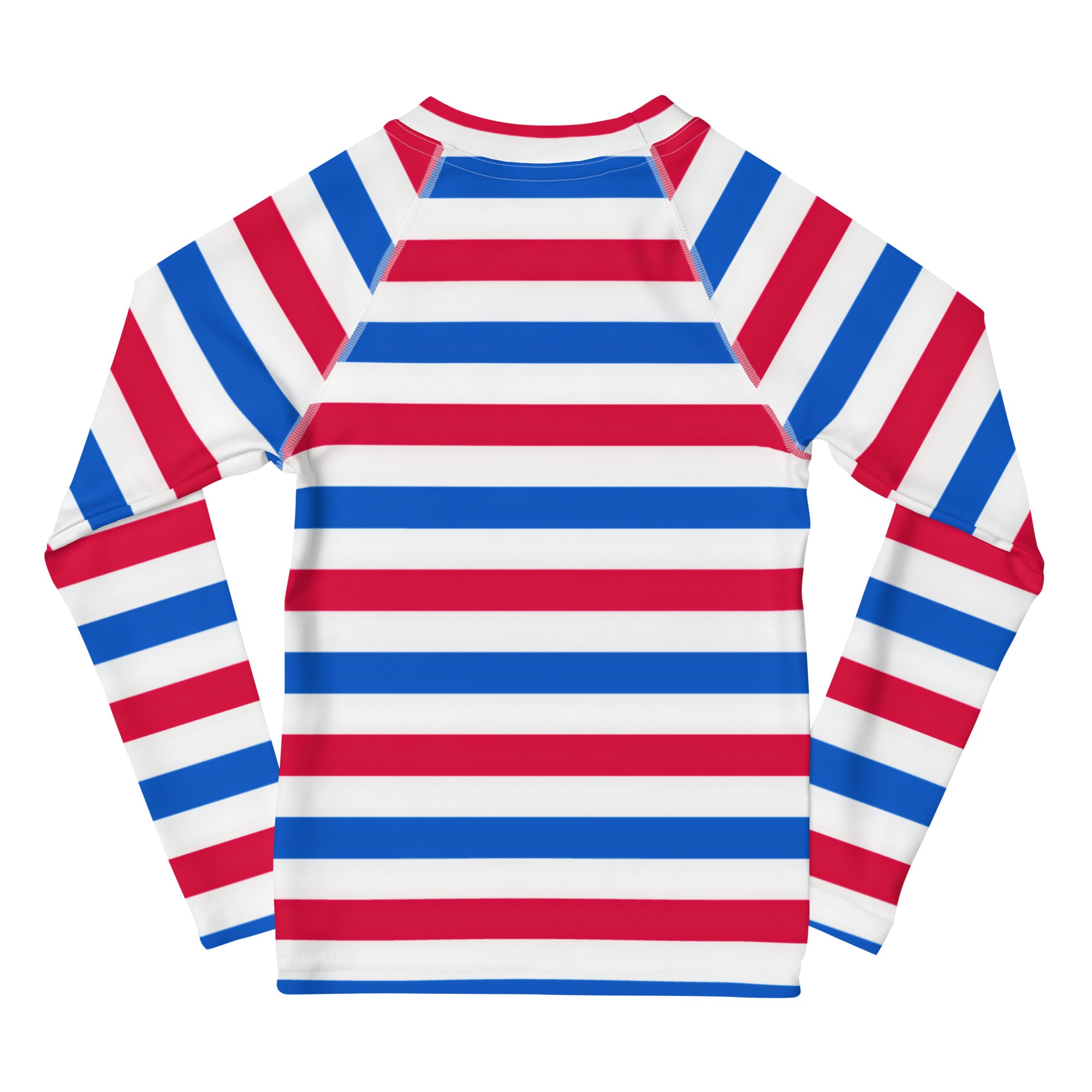 Kids Red, White & Blue USA Striped Long Sleeve Rash Guard Swim Shirt With UPF 50+