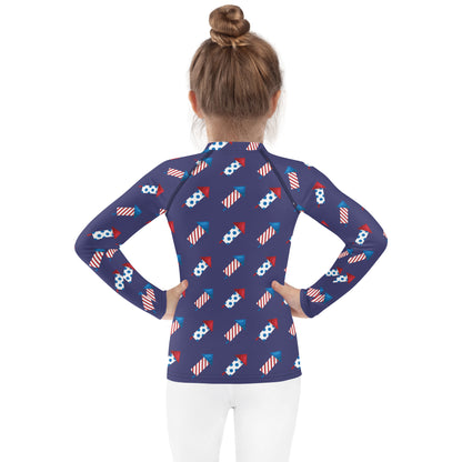 Kids Firework Rockets Long Sleeve Rash Guard Swim Shirt With UPF 50+
