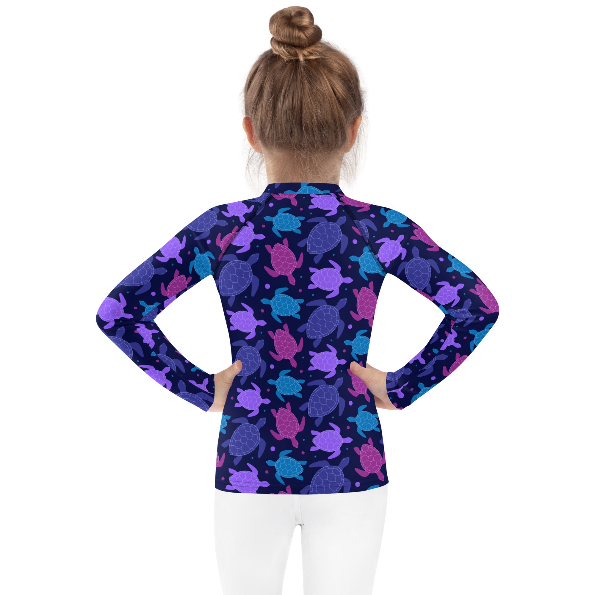 Girls Purple Sea Turtles Long Sleeve Rash Guard Swim Shirt With UPF 50+